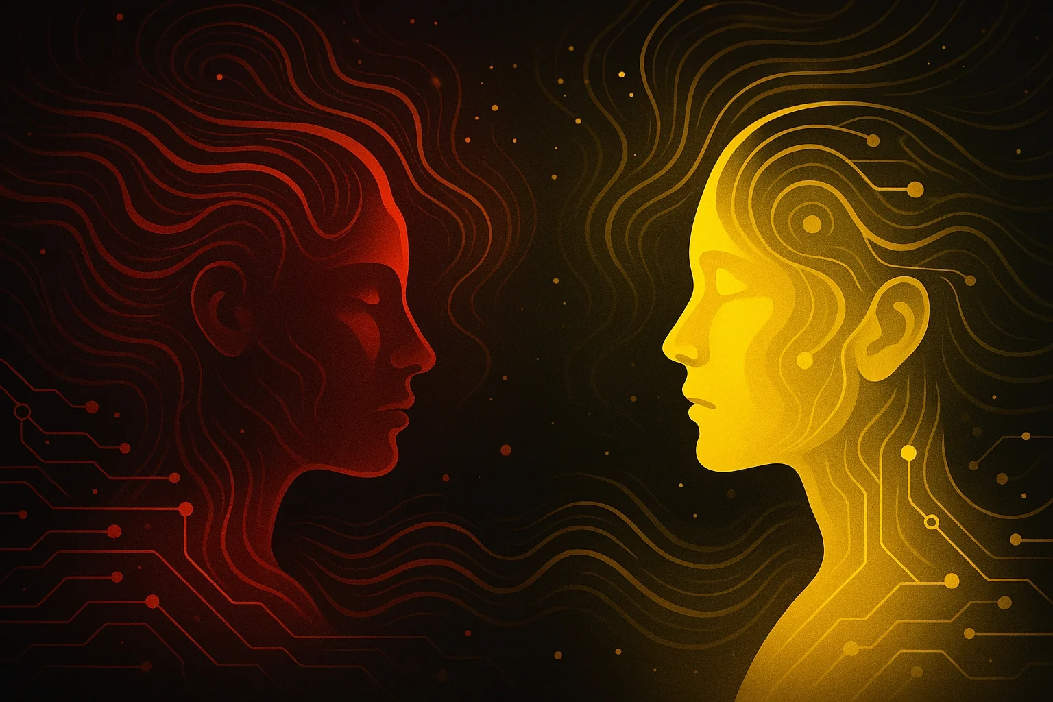 Faces and emotion waves in red and yellow
